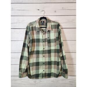 Quiksilver Men's Button Down Plaid Long‎ Sleeve Shirt Green and Brown Size XL